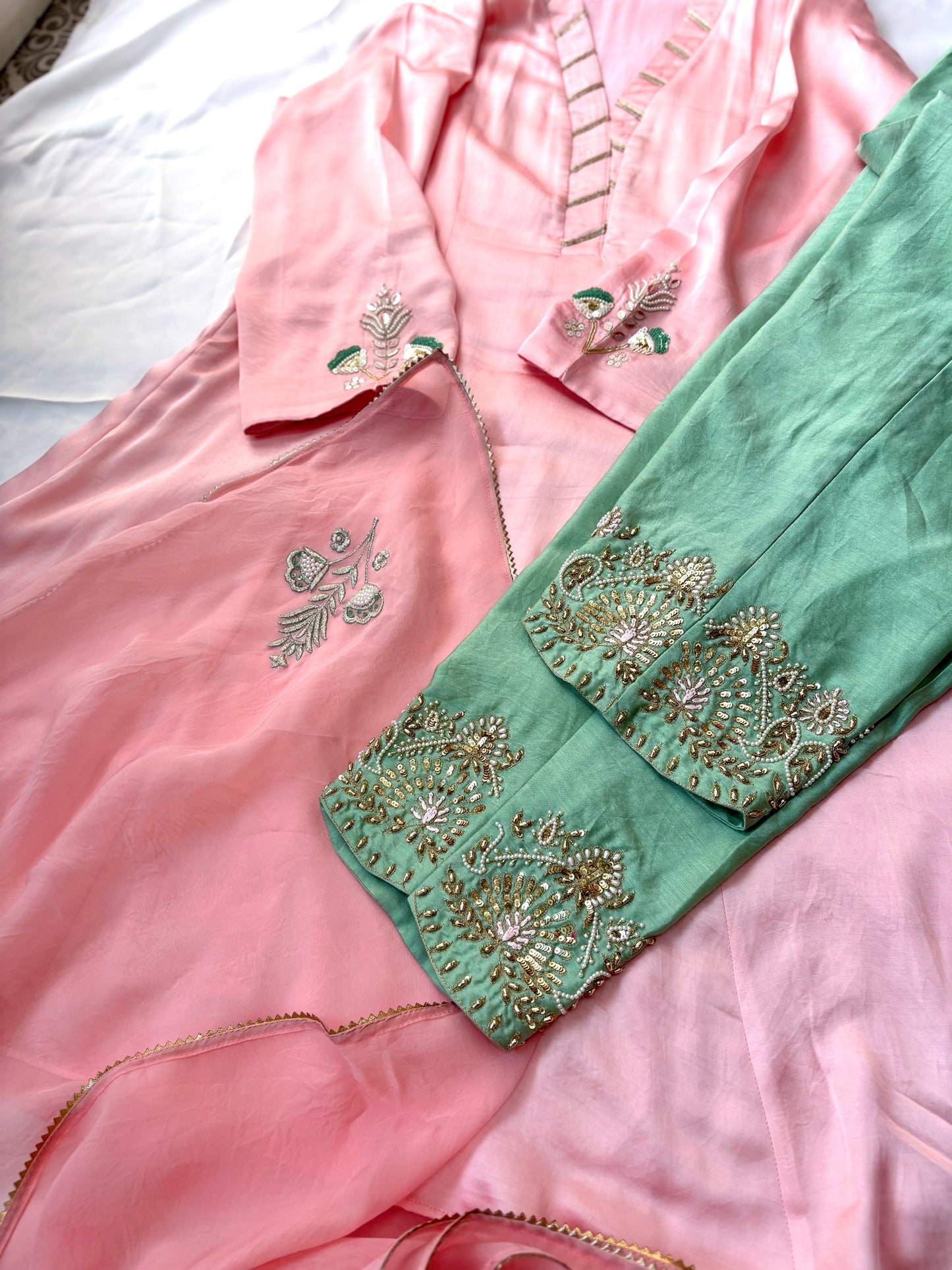 Embroidered Chanderi Pants with Habutai Silk Kurta