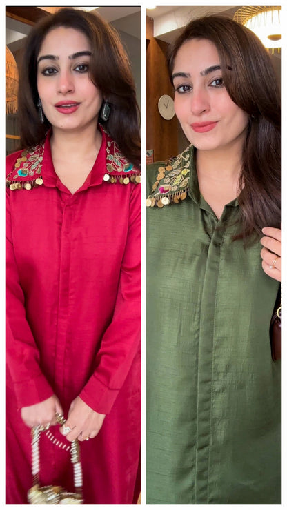 Embroidered Collar Kurta Set